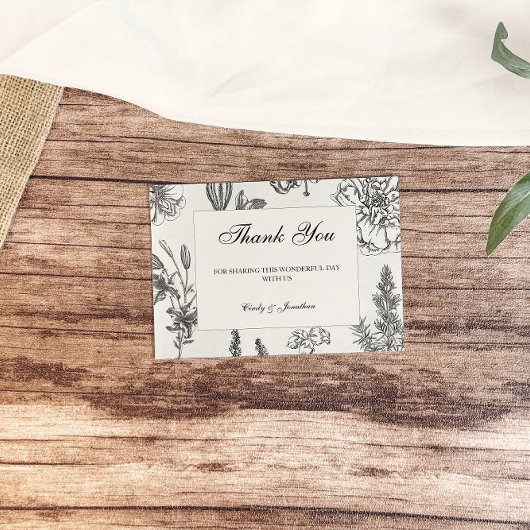 Vintage monochrome Botanische Hochzeit Dankeskarte