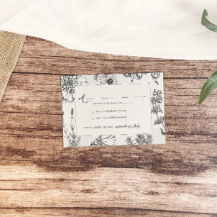 Vintage monochrome Botanische Hochzeit RSVP Karte
