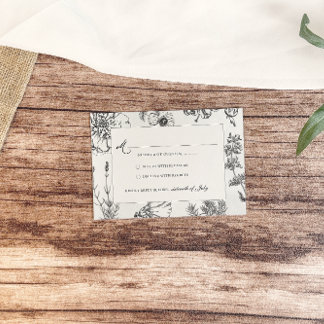 Vintage monochrome Botanische Hochzeit RSVP Karte