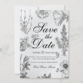 Vintage monochrome Botanische Hochzeit Save The Date (Vorderseite)