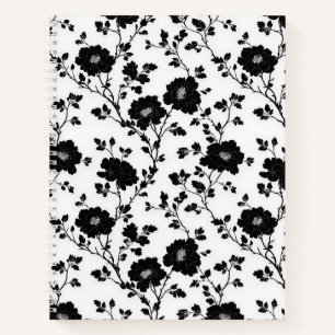 Vintage monochromes schwarzes Blumen-Toile-Natur Notizblock