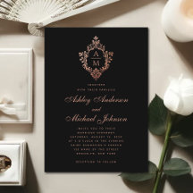 Vintage Monogram Black Rose Gold Wappen Hochzeit
