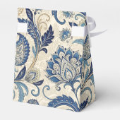 Vintage Monogram Blue Cream Damask Blumenhochzeit Geschenkschachtel (Rückseite)