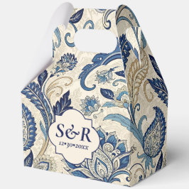 Vintage Monogram Blue Cream Damask Blumenhochzeit Geschenkschachtel