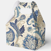 Vintage Monogram Blue Cream Damask Blumenhochzeit Geschenkschachtel (Rückseite)