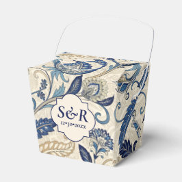 Vintage Monogram Blue Cream Damask Blumenhochzeit Geschenkschachtel