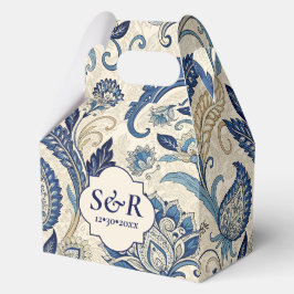 Vintage Monogram Blue Cream Damask Blumenhochzeit Geschenkschachtel