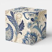 Vintage Monogram Blue Cream Damask Blumenhochzeit Geschenkschachtel (Rückseite)