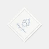 Vintage Monogram Blue Wedding Serviette (Ecke)