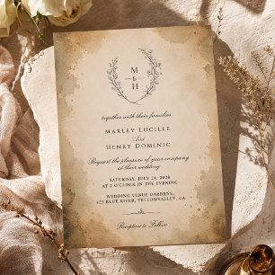 Vintage Monogram Boho Rustikale Elegante Hochzeit Einladung