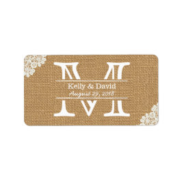 Vintage Monogram Burlap & Lace Rustikale Hochzeit Adressaufkleber