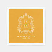 Vintage Monogram Crest Marigold Yellow Wedding Serviette (Vorderseite)