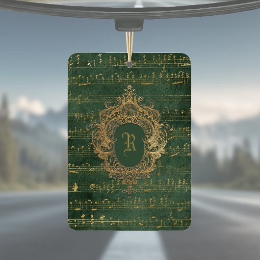 Vintage Monogram Crest Music Manuscript Green Gold Autolufterfrischer