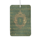 Vintage Monogram Crest Music Manuscript Green Gold Autolufterfrischer (Vorderseite)