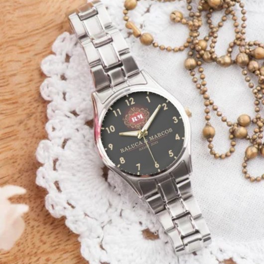 Vintage monogram floral initials couple names armbanduhr