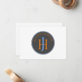 Vintage Monogram Name Logo Orange Blue Mitteilungskarte (Vorderseite/Rückseite Beispiel)