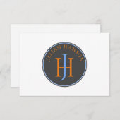 Vintage Monogram Name Logo Orange Blue Mitteilungskarte (Vorne/Hinten)