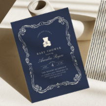 Vintage Monogram Navy Blau Teddy Bär Baby-Party
