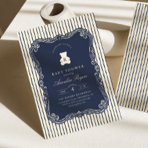 Vintage Monogram Navy Blau Teddybär Baby-Party