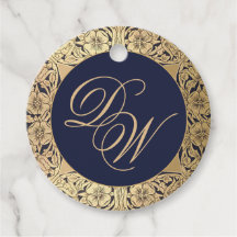 Vintage Monogram Navy Blue Gold Rose 2 Initialen
