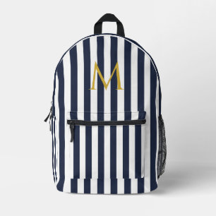 Vintage Monogram Navy Blue & White Streifen Streif Bedruckter Rucksack
