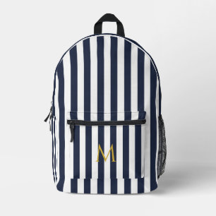 Vintage Monogram Navy Blue & White Streifen Streif Bedruckter Rucksack