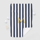 Vintage Monogram Navy Blue & White Streifen Streif Golfhandtuch (Insitu)
