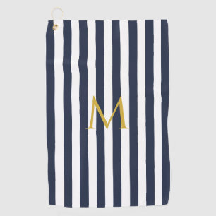Vintage Monogram Navy Blue & White Streifen Streif Golfhandtuch