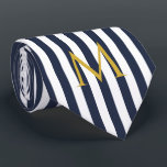 Vintage Monogram Navy Blue & White Streifen Streif Krawatte<br><div class="desc">Modernes,  Vintag gestreiftes Design. Vertikale Streifen Muster Design in schicken französischen klassischen Sommer Segler Marine blau und weiß Farbe.</div>
