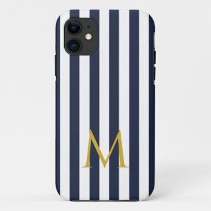 Vintage Monogram Navyblau und weiße Streifen gestr Case-Mate iPhone Hülle