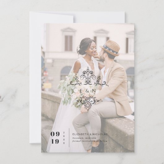 Vintage Monogram | Photo Save the Date (Vorderseite)