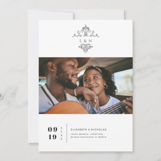 Vintage Monogram | Photo Save the Date (Vorderseite)