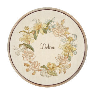 Vintage Monogram Rosa und Gelbe Blumen Schneidebrett