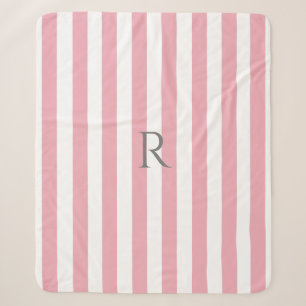 Vintage Monogram Rosa & Weiße Streifen Gestreift Sherpadecke