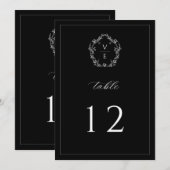 Vintage Monogram Wappen Black Wedding Tischnummer (Vorne/Hinten)
