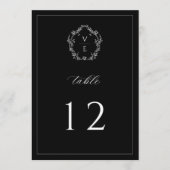 Vintage Monogram Wappen Black Wedding Tischnummer (Vorderseite)