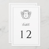 Vintage Monogram Wappen Black Wedding Tischnummer (Vorne/Hinten)