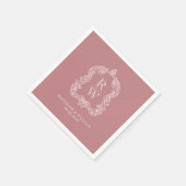 Vintage Monogram Wappen-Namen Dusty Rose Hochzeit Serviette (Ecke)