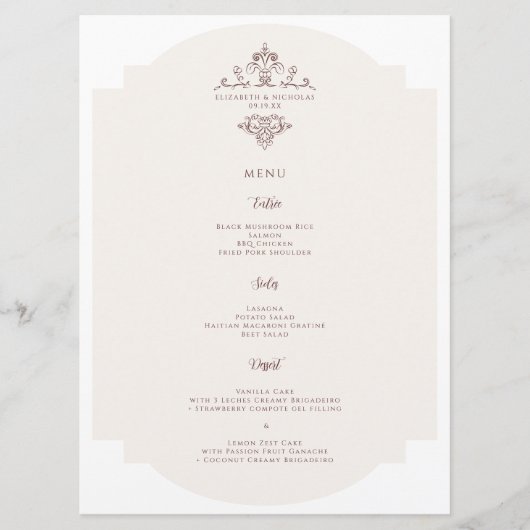 Vintage Monogram | Wedding Menu Menükarte (Vorderseite)