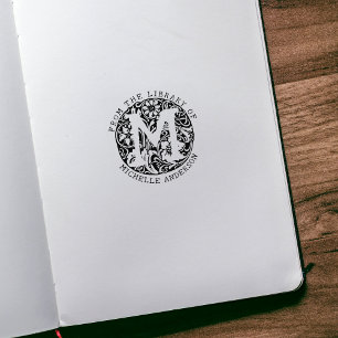 Vintage-Monogramm-Blumen Von der Bibliothek von Gummistempel
