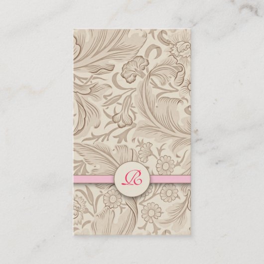 vintage Monogramm braune rosa Visitenkarte (Vorderseite)