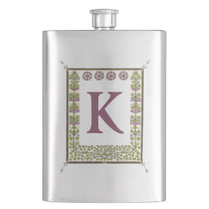 Vintage-Monogramm-Buchstabe-Blumenrahmen-Art Nouve Flachmann
