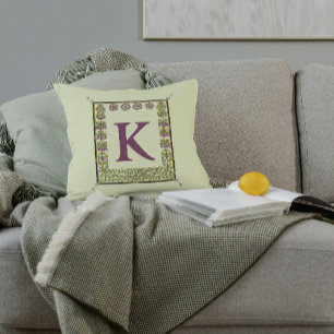 Vintage-Monogramm-Buchstabe-Blumenrahmen-Art Nouve Kissen