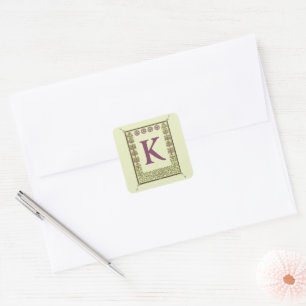 Vintage-Monogramm-Buchstabe-Blumenrahmen-Art Nouve Quadratischer Aufkleber