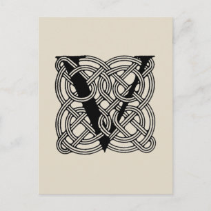 Vintage-Monogramm Buchstabe V mit keltischem Knote Postkarte