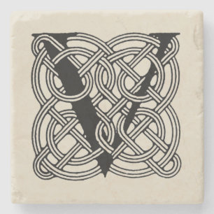 Vintage-Monogramm Buchstabe V mit keltischem Knote Steinuntersetzer