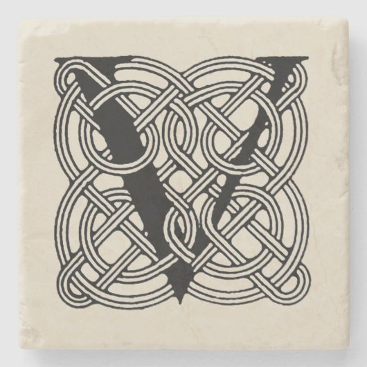 Vintage-Monogramm Buchstabe V mit keltischem Knote Steinuntersetzer (Vorderseite)