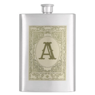 Vintage Monogramm-Buchstabenrand grün viktorianisc Flachmann