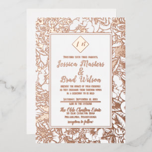 Vintage Monogramm   Floral Wedding White Rose Gold Folieneinladung