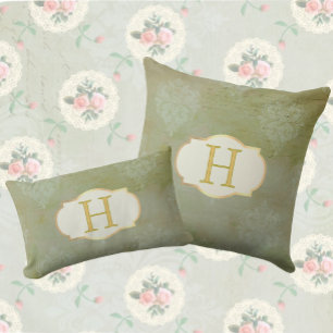 Vintage Monogramm, glatte, verschleierte grüne Dam Kissen